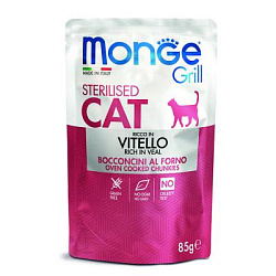 Monge Cat Grill Pouch влажный корм для стерилизованных кошек итальянская телятина 85 г пауч 70013642