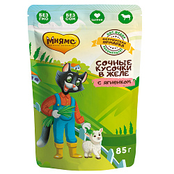 Мнямс влажный корм для кошек "Кот Фёдор" сочные кусочки с ягненком в желе 85 г