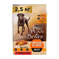 PROPLAN DUO DELICE для взрослых собак говядина-рис 2,5 кг PR12340493/12202612/12386266
