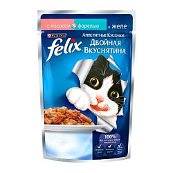FELIX Двойная вкуснятина влажный корм для взрослых кошек лосось/форель в желе 85г 7100048/12294937