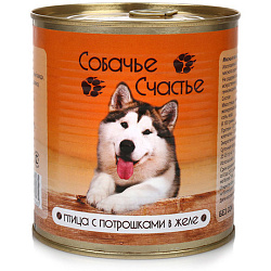 Собачье счастье ж/б 12*750 г Птица с потрошками в желе