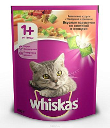 WHISKAS® (Вискас) сухой корм для кошек от 1 года сметана/овощи/кролик/говядина 800 г 10150202