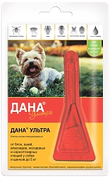 Дана Ультра капли от клещей и блох для собак до 5 кг 1 пипетка, Апиценна