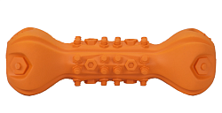 Mr.Kranch Игрушка для собак Гантель дентальная с пищалкой 22 см оранжевая с ароматом бекона 
