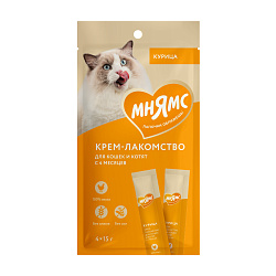 Мнямс Крем-лакомство для кошек с курицей 15 г 4 штуки в упаковке