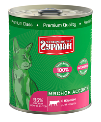 Четвероногий гурман Мясное ассорти для кошек с языком 340 г