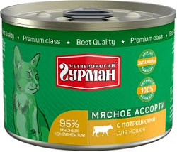 Четвероногий гурман Мясное ассорти для кошек с потрошками 190 г