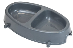 Миска пластиковая для кошек двойная с ножками, 200/200мл, серая Дарэленд