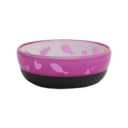 ROSEWOOD Миска для кошек противоскользящая "Рыбка", розово-чёрная, 250мл (Великобритания)											