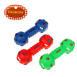 Игрушка для мелких пород пищащая Гантель 100 кг 17,5 см микс цветов, Симамарт