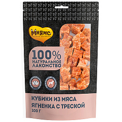 Мнямс лакомство для собак кубики из мяса ягненка с треской 100г