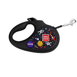 Поводок-рулетка WAUDOG "NASA", M, до 25 кг, 5 м, светоотраж. лента черный 8125-0047-01
