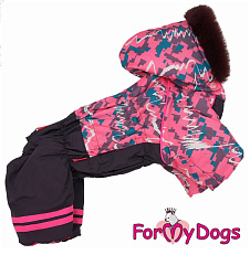 FOR MY DOGS Комбинезон утепленный розовый для девочки размер спины 27 см, грудь 36 см