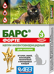 Барс Форте капли инсектоакарицидные для кошек 1 пипетка АВЗ(в упак. 3 пип.)