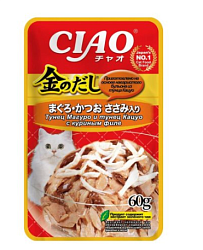 INABA CIAO Корм влажный для кошек Kinnodashi Тунец Магуро и тунец Кацуо  с куриным филе 60 гр