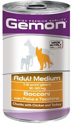 Gemon Dog Medium консервы для собак средних пород кусочки курицы с индейкой 1250 г.(70387927)