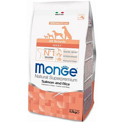 Monge Dog Speciality корм для взрослых собак всех пород лосось с рисом 2,5 кг 70011297