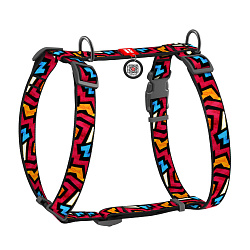 Шлея WAUDOG Nylon с QR-паспортом, "Граффити", пл. фастекс, S, Ш 15 мм, A 30-40, B 30-50 5607