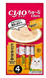 INABA CIAO Крем-лакомство Churu пюре для кошек Куриное филе, 14 г х 4 шт.