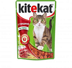 Kitekat (Китекат) влажный корм для кошек с говядиной в соусе 85 г. пауч 10151296