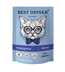 BEST DINNER (Бест Диннер) Vet Profi влажный корм для кошек Ренал кусочки в соусе с говядиной 85 г