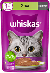 WHISKAS® (Вискас) влажный корм для кошек от 1 года паштет с уткой 75 г пауч