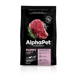 ALPHAPET (АльфаПет) сухой корм для щенков, берем. и кормящих собак средних пород с говядиной 900гр
