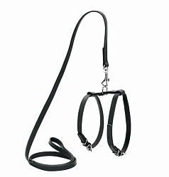 Шлея WAUDOG Glamour с поводком кожа, Ш 9 мм, А 20-30 см, В 30-40 см черный 33991