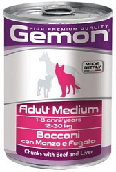 Gemon Dog Medium консервы для собак средних пород кусочки говядины с печенью 415 г. 70387859