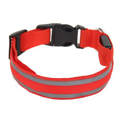 Ошейник с подсветкой и 2 светоотражающими полосами р-р М 3 реж.свечения красный Пижон 1279897 Sima