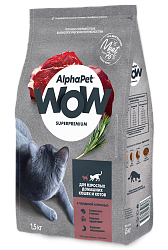 ALPHAPET (АльфаПет) WOW сухой корм для взрослых домашних кошек и котов Говядина и Печень 350 г