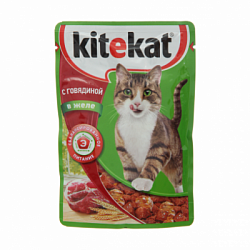 Kitekat (Китекат) влажный корм для кошек с говядиной в желе, 85 г. пауч 10151299 