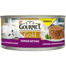 GOURMET GOLD влажный корм для взрослых кошек нежные биточки ягненок и зеленая фасоль 85 г PR12296407