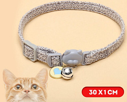 Ошейник для кошек "Нежность", с бубенчиком и подвесом, 30 х 1 см, полиэстер, серый 10671075