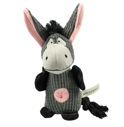 Mr.Kranch Игрушка для собак Ослик плюшевая с канатиками, пищалкой и карманом под лакомство 21 см сер