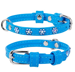 Ошейник WAUDOG GLAMOUR с клей.стразами (ширина 9мм, длина 19-25) голубой 32522