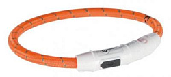 Мигающий ошейник для собак USB L-XL 65 см/ф 7 мм, нейлон, оранж 12705 Trixie
