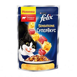 FELIX Sensations влажный корм для взрослых кошек Супервкус говядина с сыром 75г