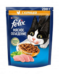 FELIX Мясное объедение сухой корм для взрослых кошек с птицей 200г