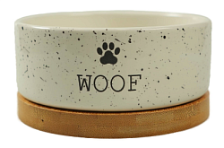 Миска керамическая для собак Bamboo WOOF белая на бамбуковой подставке 470 мл Mr.Kranch 