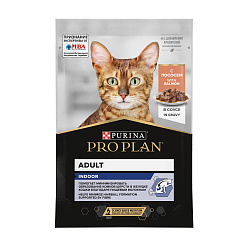 PRO PLAN (Про План) INDOOR влажный корм для взрослых кошек, живущих дома с лососем в соусе, 85 г