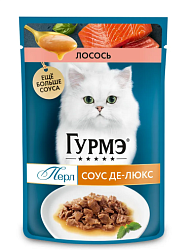GOURMET PERLE Соус Де-Люкс влажный корм для взрослых кошек роскошный соус с лососем 75г