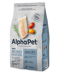 ALPHAPET (АльфаПет) MONOPROTEIN сухой корм для взрослых собак мелких пород из белой рыбы 500гр