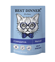 BEST DINNER Exclusive Vet Profi Renal влажный корм Ренал д/к кусочки в соусе с говядиной 85г