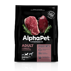 ALPHAPET (АльфаПет) сухой корм для взрослых собак средних пород Говядина/Потрошки 7 кг 651409