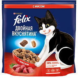 FELIX Двойная вкуснятина сухой корм для взрослых кошек с мясом 1.3 кг