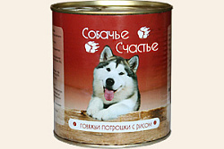 Собачье счастье влажный корм для собак говяжьи потрош с рисом ж/б 410 г 