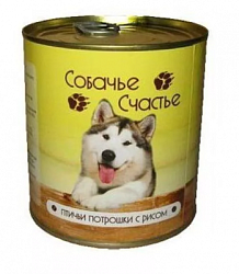 Собачье счастье влажный корм для собак птичьи потрошки с рисом  ж/б 750 г 
