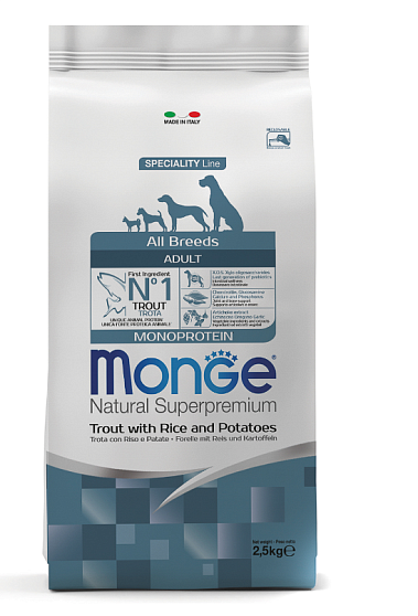 Monge Dog Monoprotein корм для собак всех пород форель с рисом и картофелем 2,5 кг