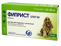 Фиприст Спот Он капли от блох и клещей для собак от 10-20 кг 1 пипетка (в упаковке 3 пипетки), KRKA